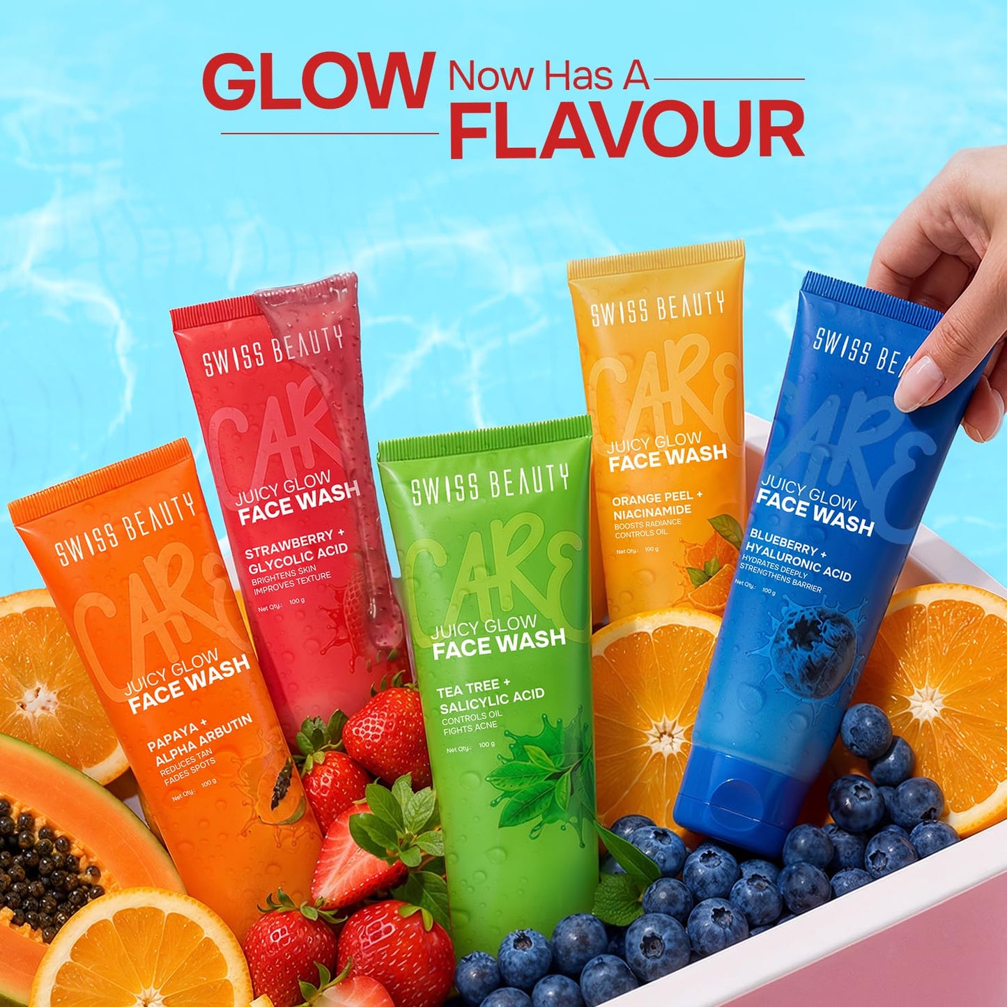Swiss Beauty Care Juicy Glow Face Wash | Strawberry + Glycolic Acid | Removes Dirt & Grime | Refreshes and Revitalises Refines Skin Texture | Gently Exfoliates - 100g