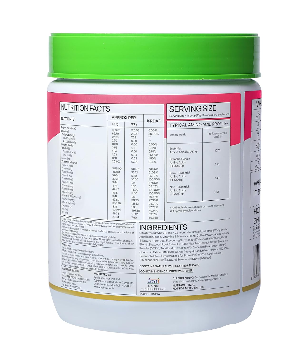 OZiva Protein & Herbs for Women (Cafe Mocha) I Manage Weight, Energy & Metabolism | Clean Protein, Shatavari, Green Tea I No Added Sugar, 1lbs (453gm)