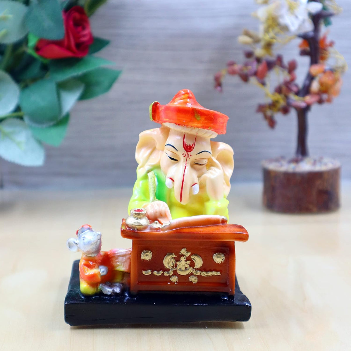 Lord Ganesh ji Reading Ramayan Beautiful Vinayak Ji Munshi Statue | Best for Home & Office Decor, Car Dashboard Showpiece Decoration Item Ideal Gifting (Munshi Ganesh)