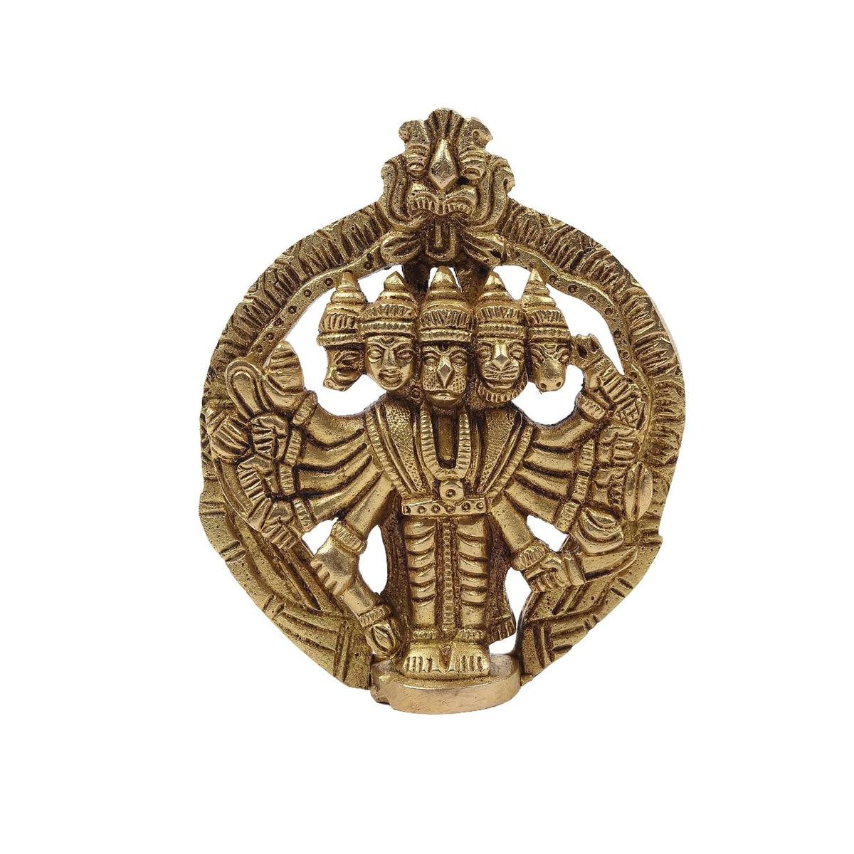 Panchmukhi Hanuman Ji Idol | Brass Five Face Hanuman Sculpture with Radiant Finish for Pooja Room | Festive Gift Idol (Design09: L8 x W2 x H10 cm)