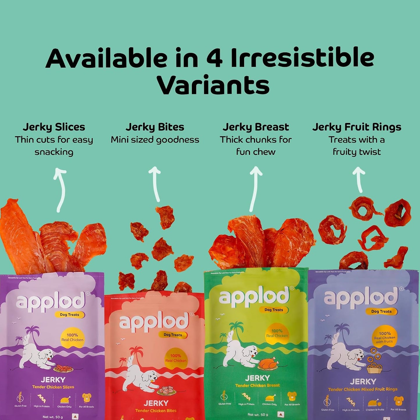 Applod Tender Chicken Mix Fruit Rings Dog Treats | Made Chicken Breast | High Protein, Low Fat, Grain-Free Reward Snack for Dogs | 50g