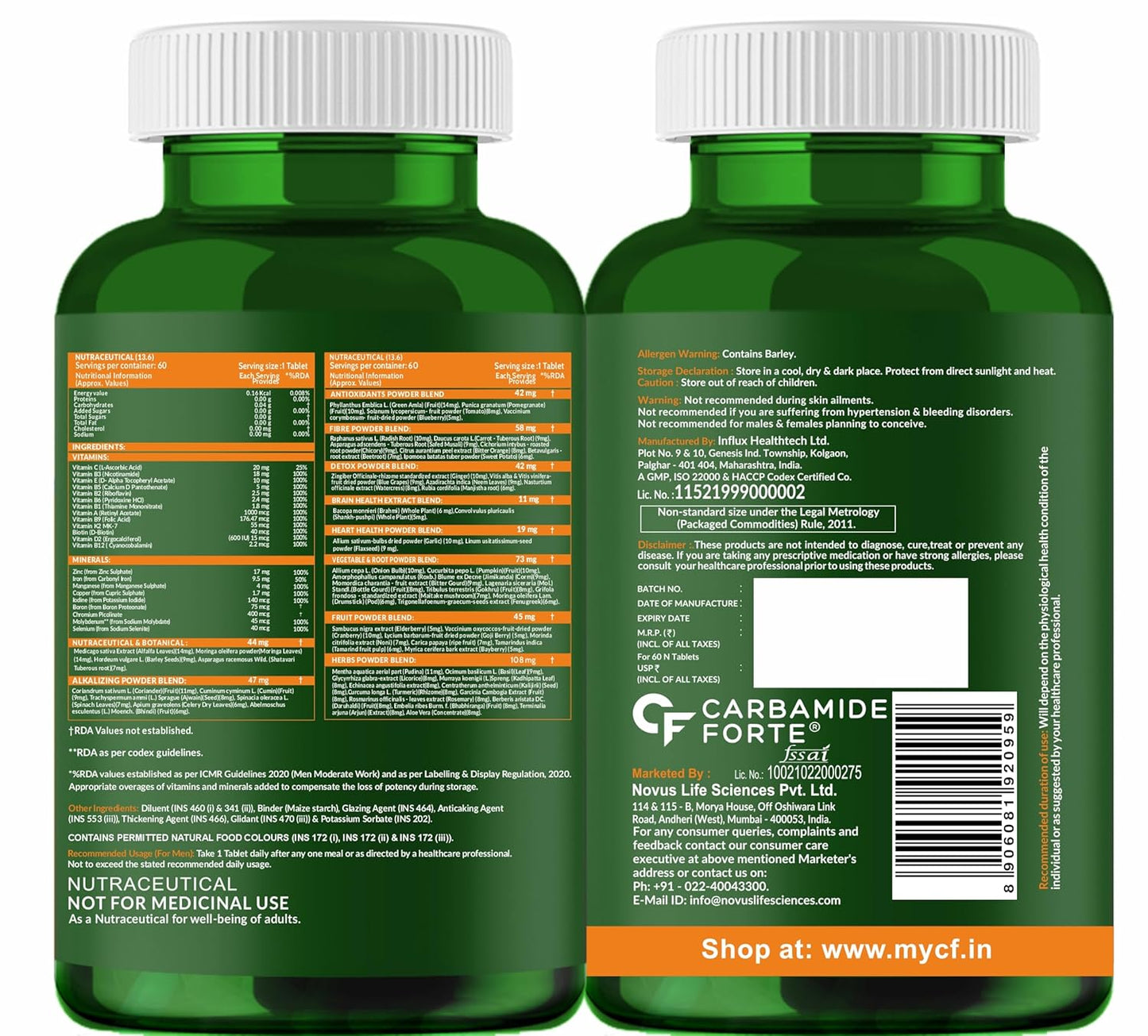Carbamide Forte Plant Based Multivitamin Tablets for Men & Women for Immunity, Energy & Detox with 82 Ingredients like Superfoods, Greens, Vegetables, Fruits & Herbs Supplement – 60 Veg Tablets