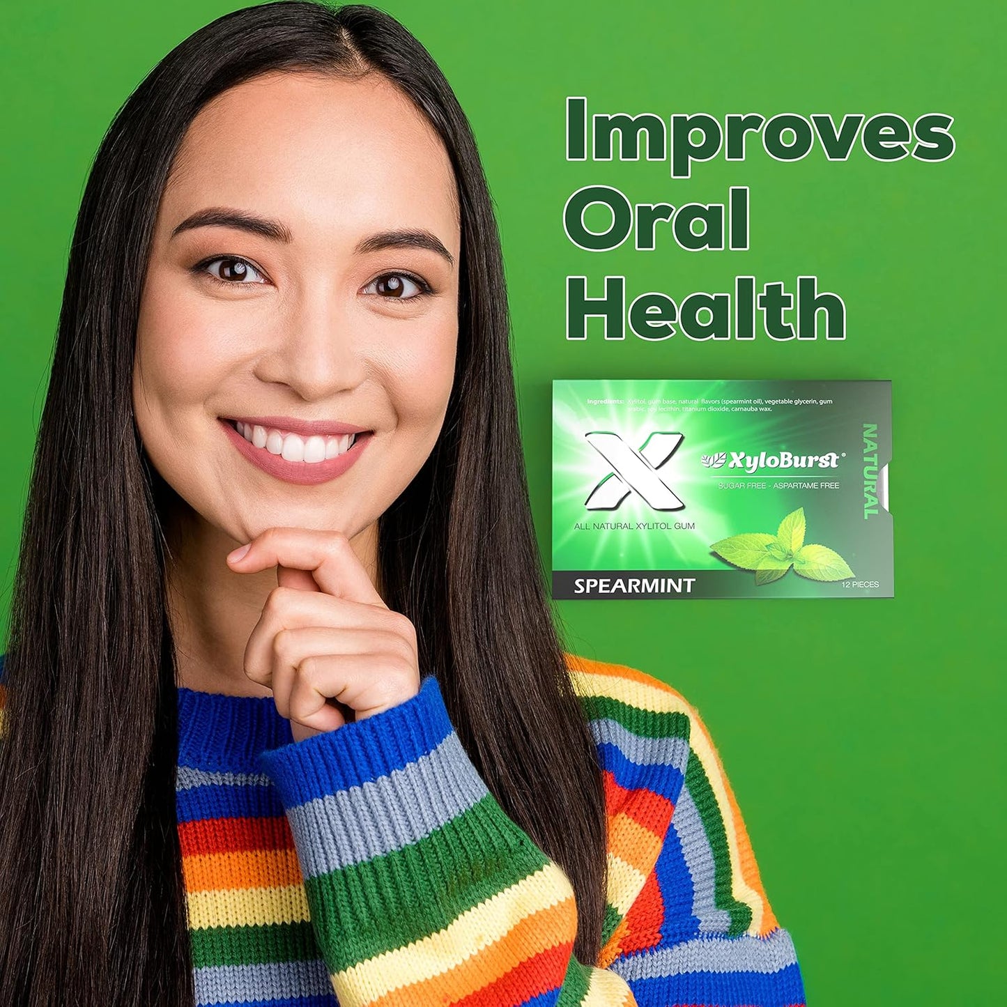 XyloBurst Gum | Xylitol Chewing Gum | Sugar Free, Gluten Free, Keto Friendly | Aspartame Free Gum For Oral Health | Spearmint | 12 Pieces, Pack of 1