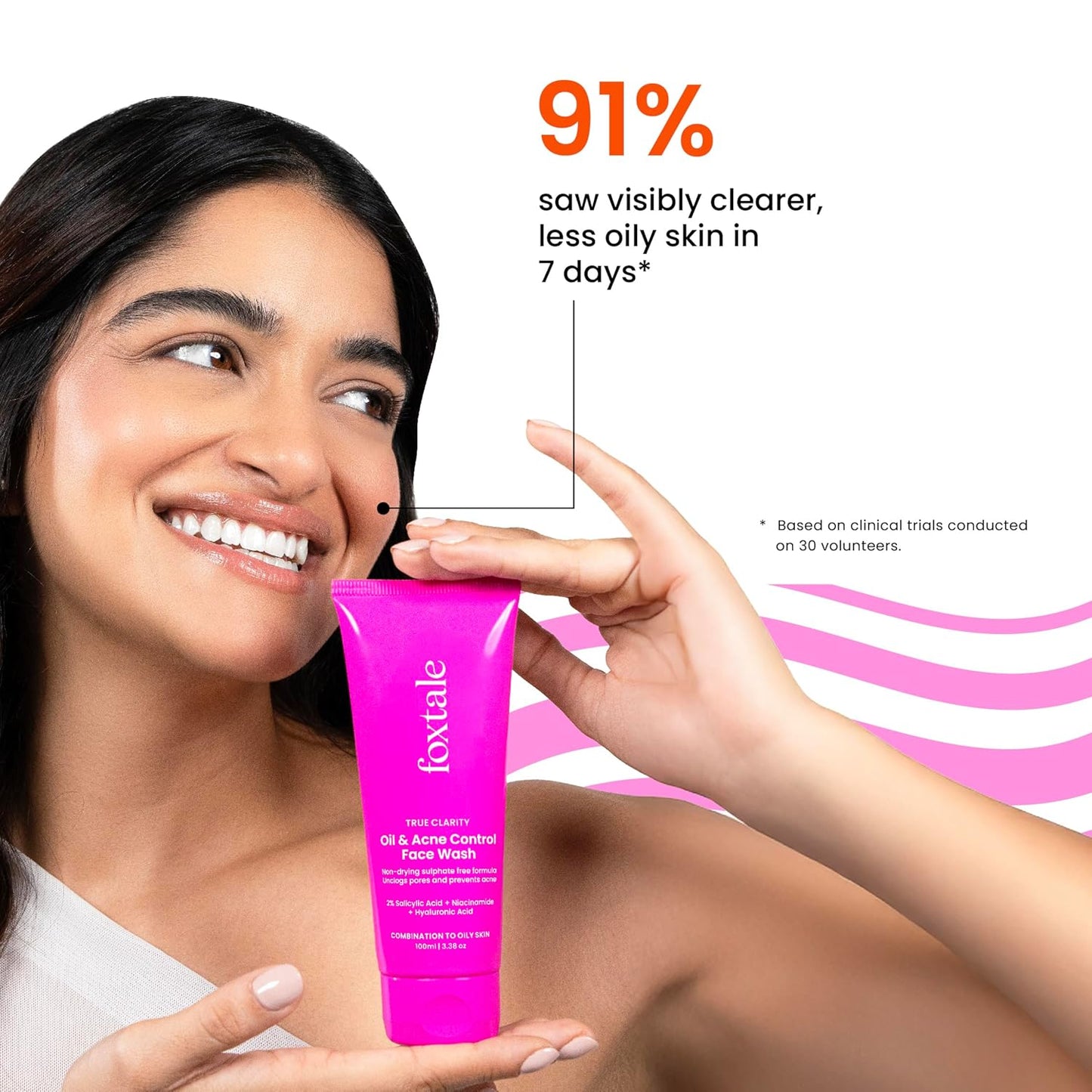 Foxtale Oil and Acne Control Face Wash | 2% Salicylic Acid + Niacinamide + Cica + Hyaluronic Acid | Fights Acne, Fades Marks, Controls Oil, Soothes Skin | Non-Drying Cleanser for Oily Skin