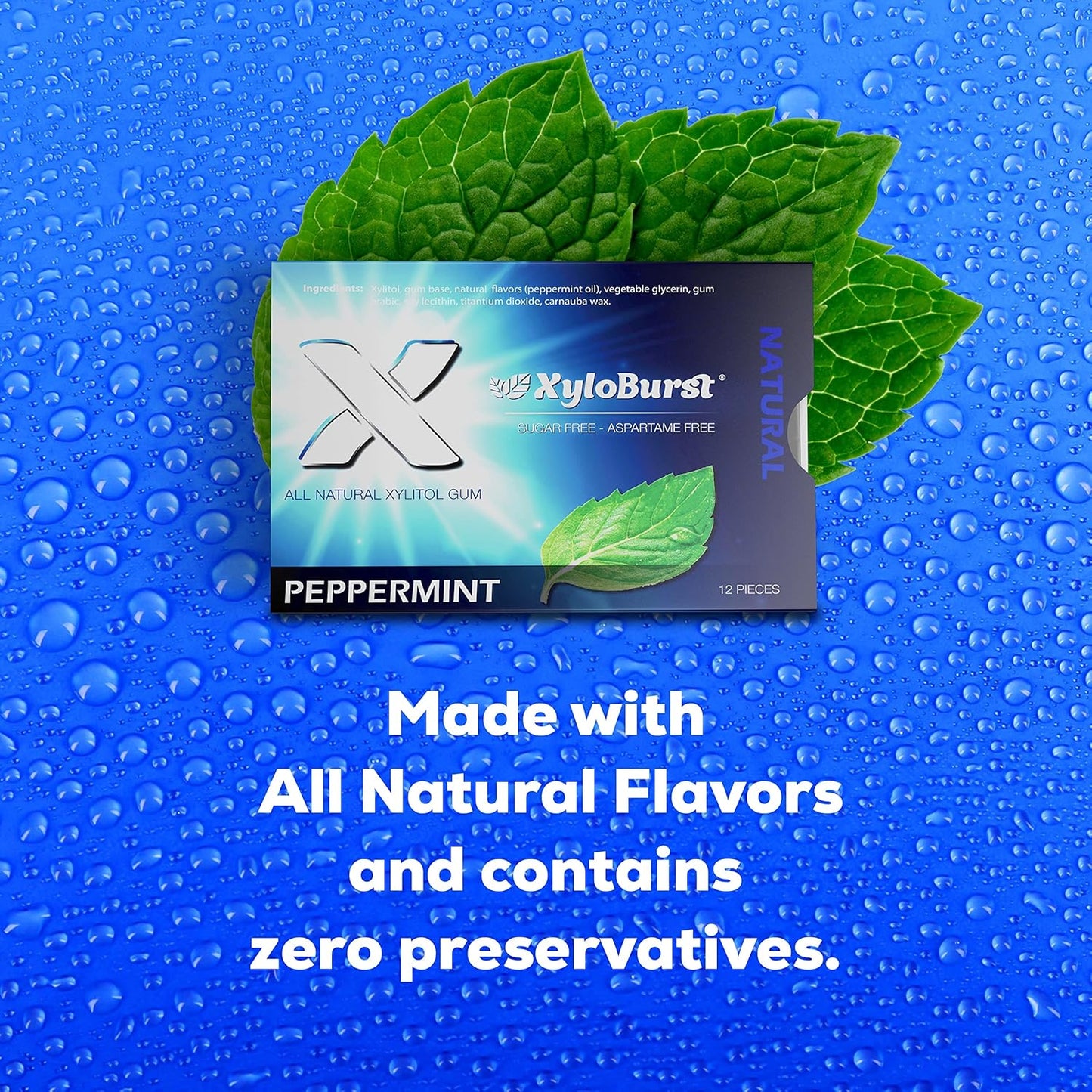 XyloBurst Gum | Xylitol Chewing Gum | Sugar Free, Gluten Free, Keto Friendly | Aspartame Free Gum For Oral Health | Peppermint | 12 Pieces, Pack of 1
