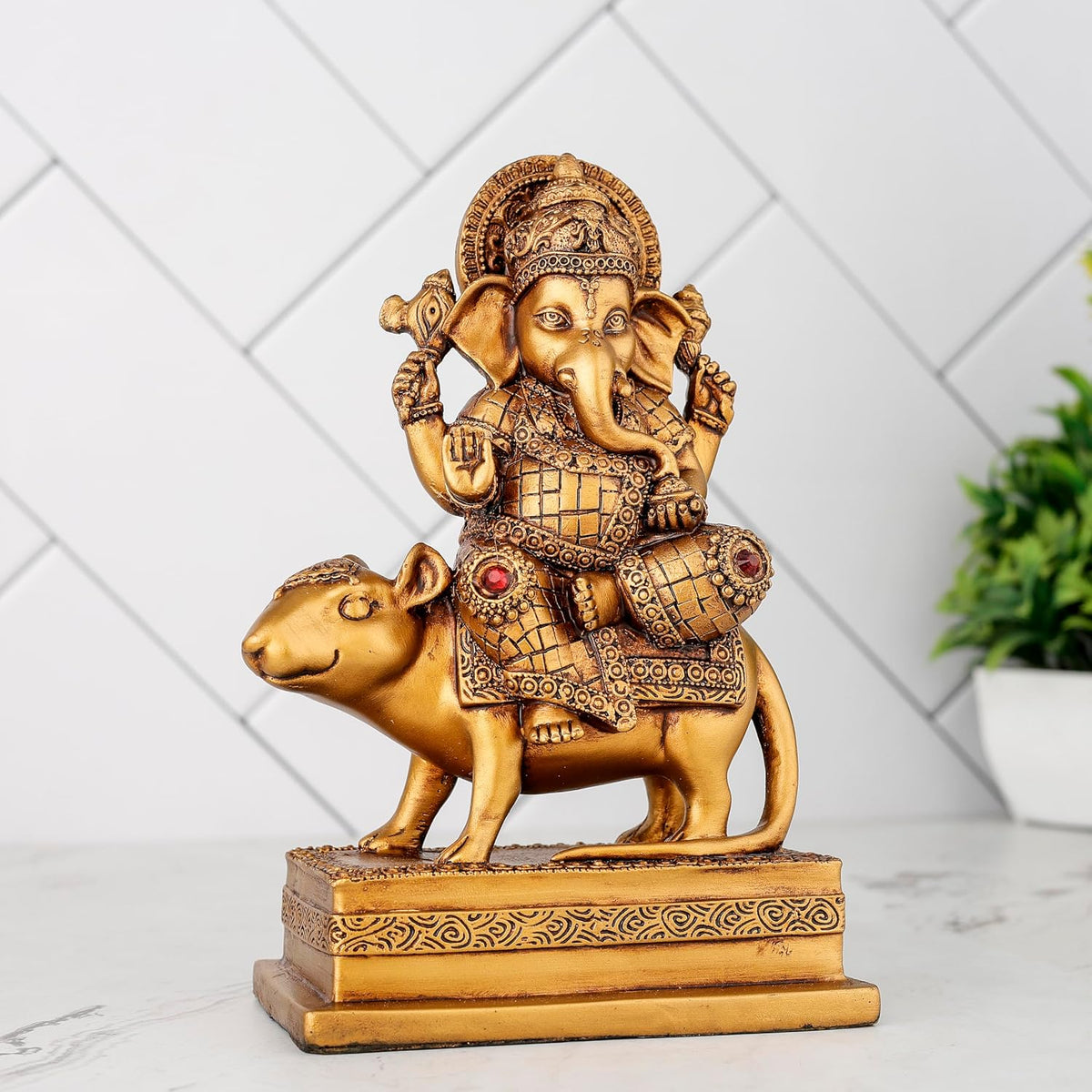 Ganesh ji murti Idol Statue Showpiece Home Decor Items for Living Room and Gifts (Golden 4)