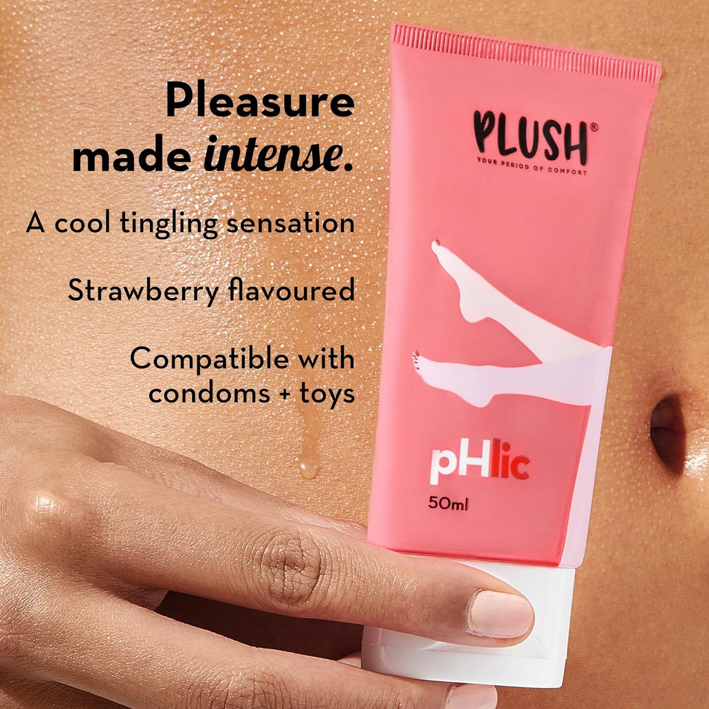 Plush pHlic Aloe Infused Personal Lubricant For Men & Women- Strawberry, 50ml | Skin Friendly pH Balanced Lube Helps Prevents Dryness | Easy To Wash Off & Convenient For Use
