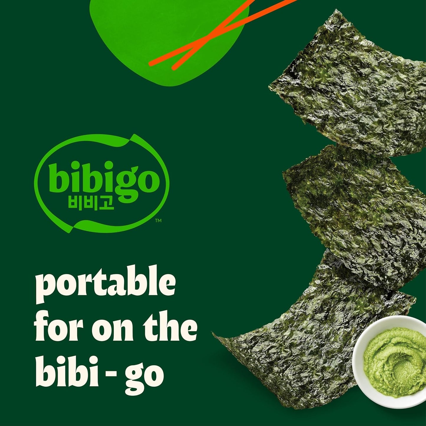 Bibigo Wasabi Flavor Seaweed Snack, Non GMO, Gluten Free, 0.35 Ounces (Pack Of 1)