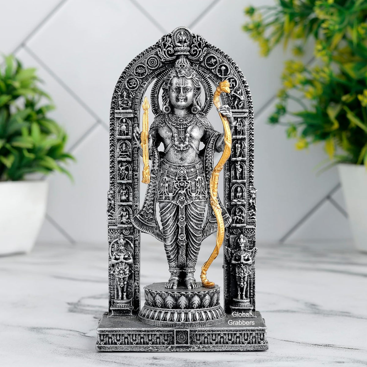 3D Ram Lalla Ayodhya Idol Statue Showpiece Murti for Home Decor Decoration Gift Gifting Items car Dashboard Accessories (A_SIL-RL1, 6 INCH)