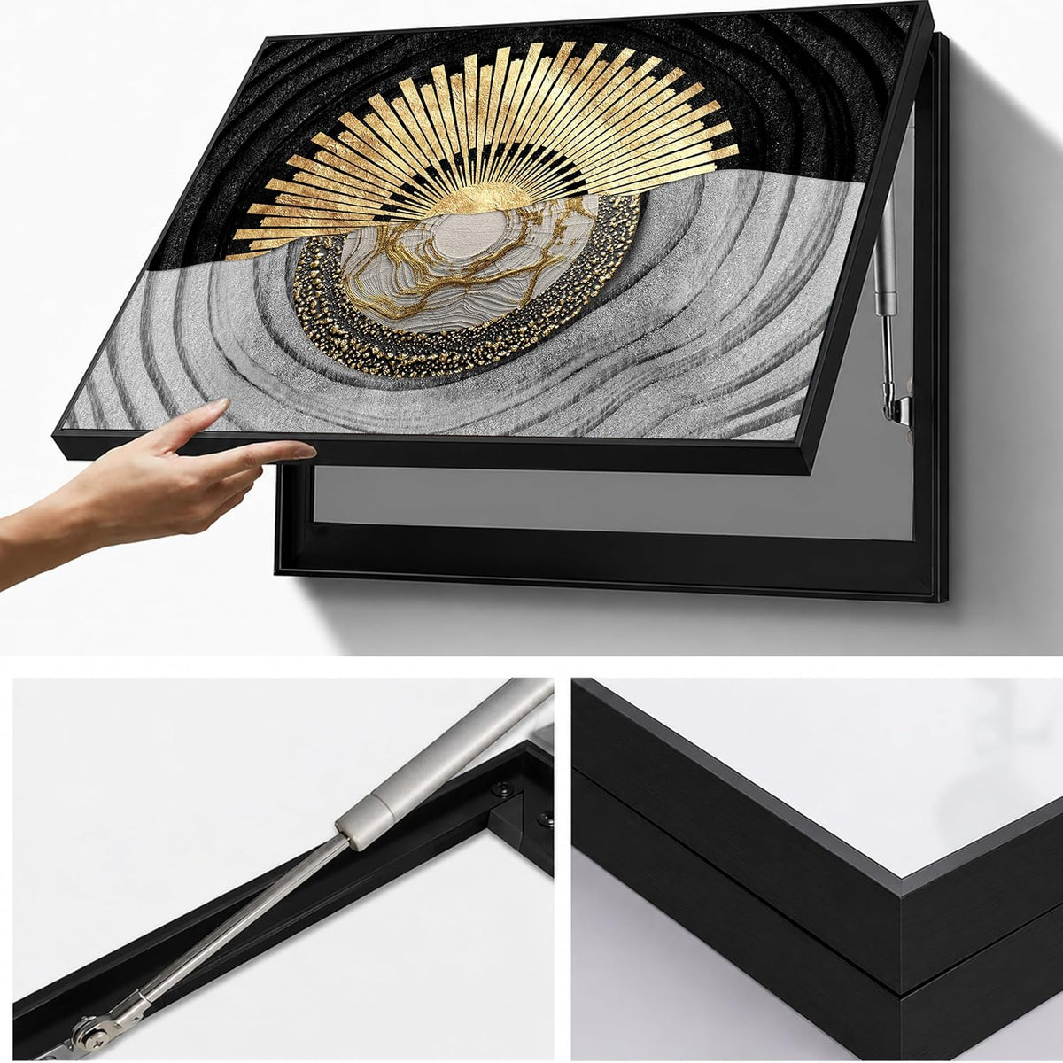 Electric MCB Box Cover Frame With Hydraulic Decorative Painting Gold Textured Sun Painting Electrical Panel box Cover, Switch Box Frame Will Fit Max 10x14 inch Switch Board, Outer Size 13X17 Inch