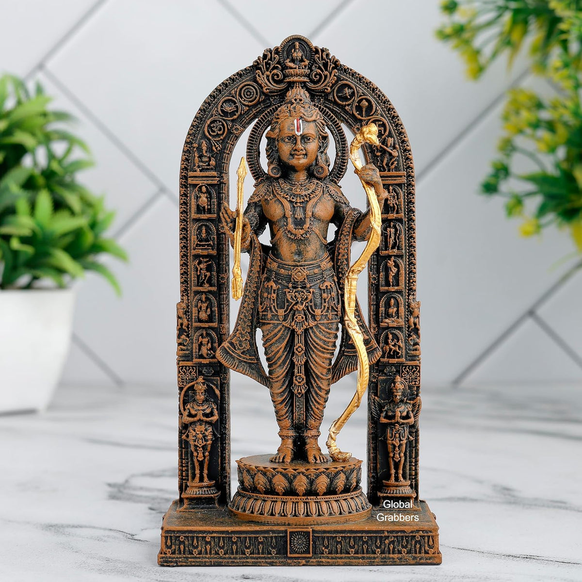 3D Ram Lalla Ayodhya Idol Statue Showpiece Murti for Home Decor Decoration Gift Gifting Items car Dashboard Accessories (BRO_BLK-RL1, 6 INCH)