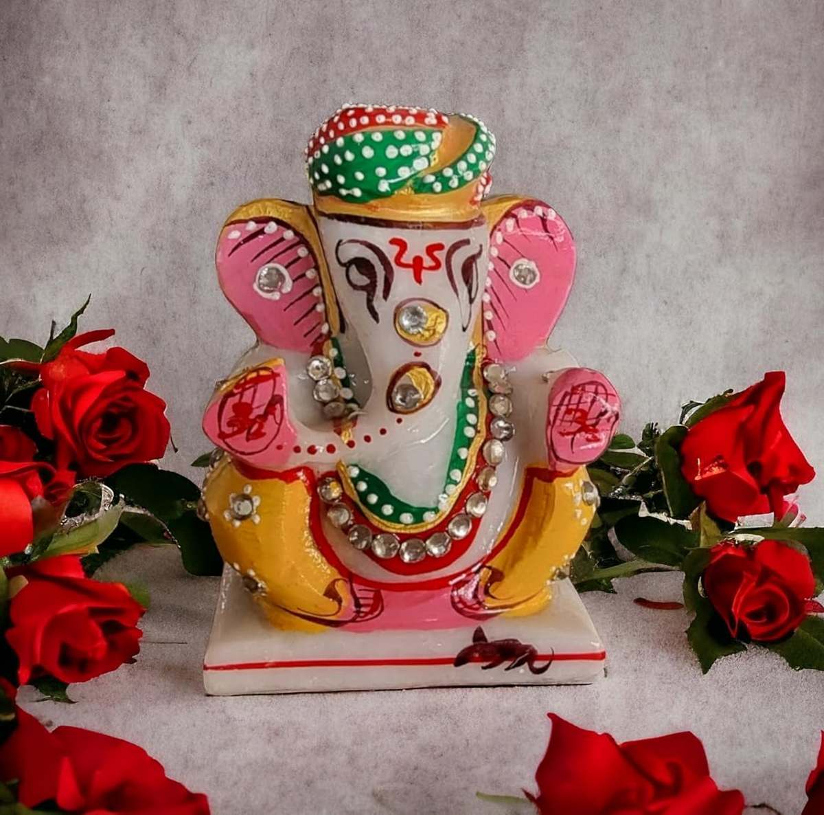 3 Inch Makrana Marble Ganesha Idol for Car Dashboard | Beautiful Ganesh Murti for Home Temple | Ganpati Figurine Showpiece Sculpture for Office Desk (Right Side Trunk)