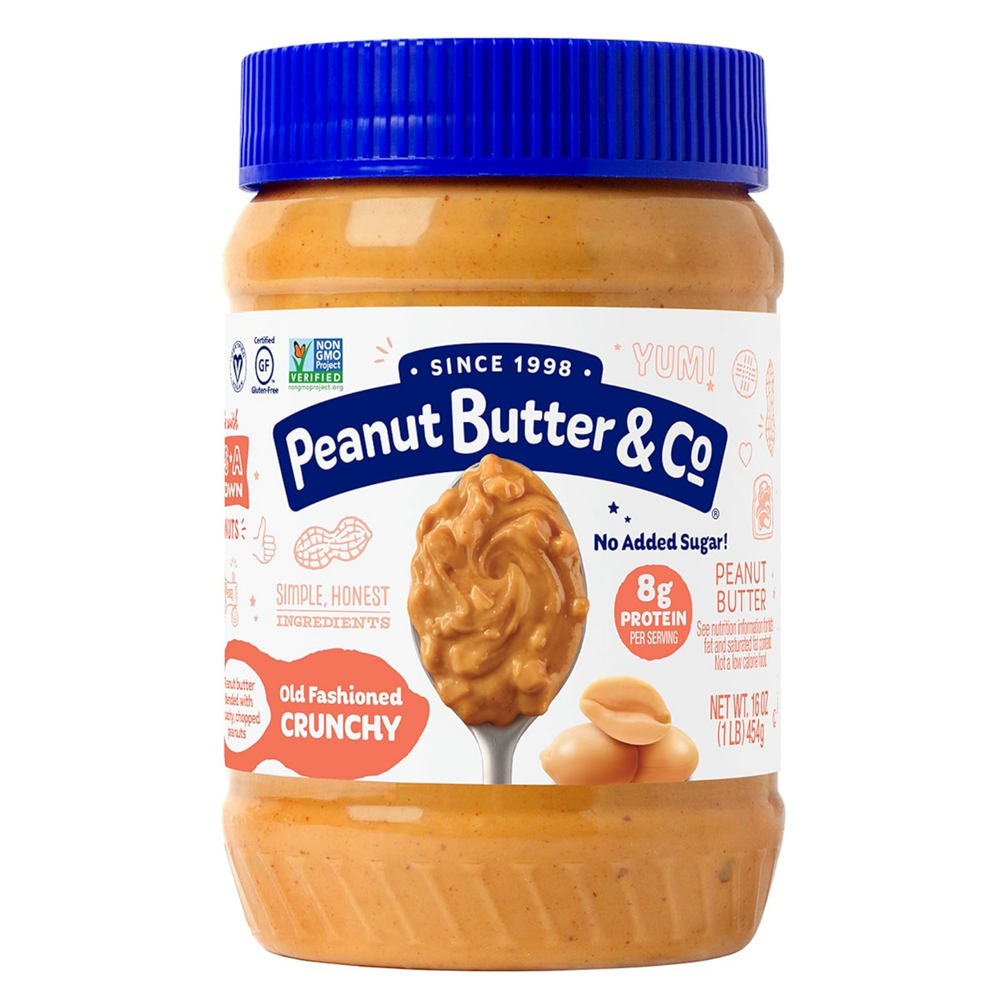 Peanut Butter & Co. Old Fashioned Peanut Butter, Non-GMO, Gluten Free, Vegan, No Sugar Added, 16 Ounce (Pack of 1)