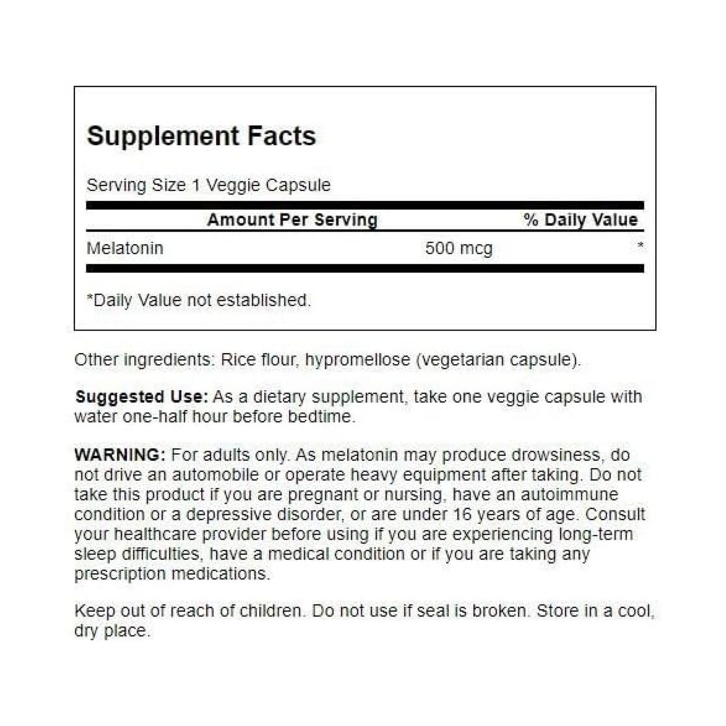Swanson, Melatonin, Extra Low Dose , 500 mcg, 60 Vegan Capsules