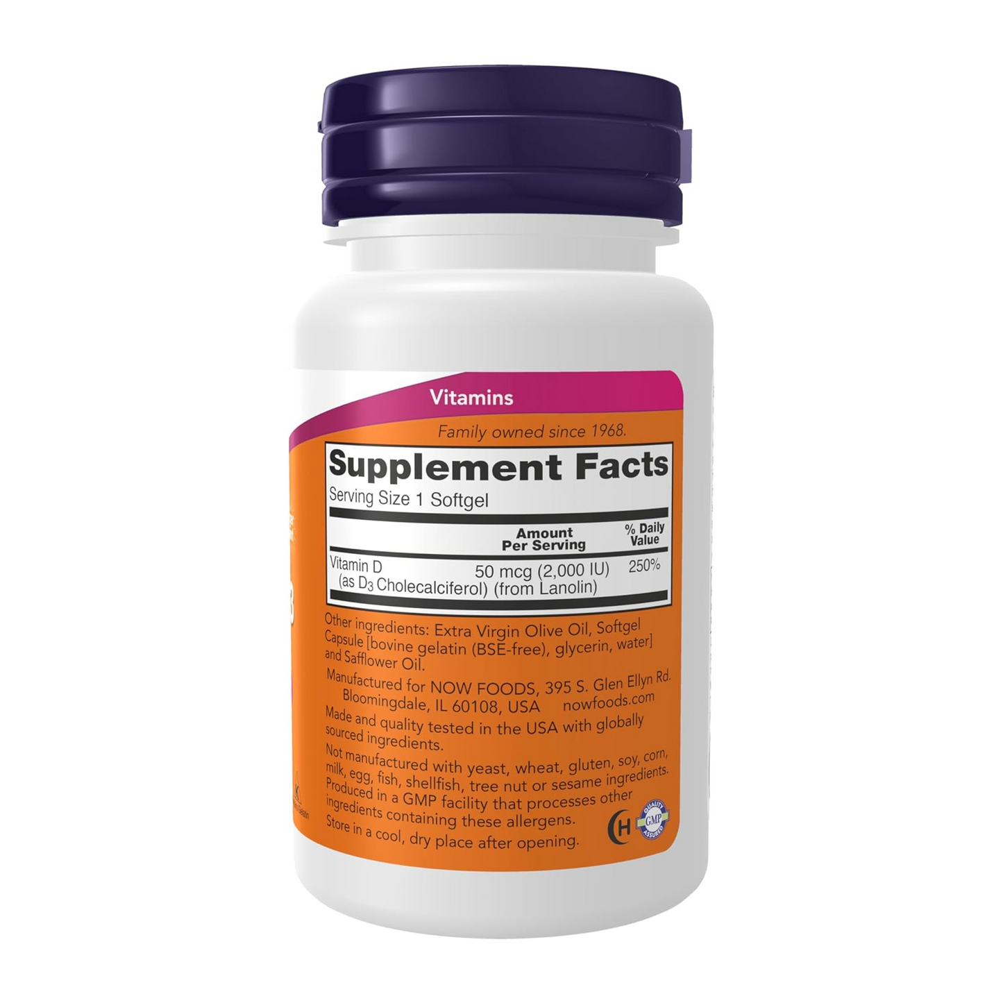 NOW Foods Supplements, Vitamin D-3 2,000 IU, High Potency, Structural Support*, 240 Softgels