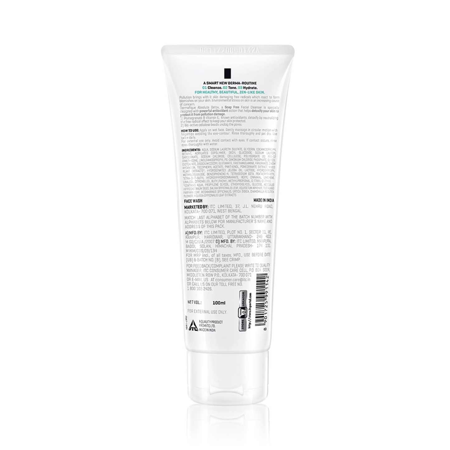 Dermafique Absolute Detox Facial Cleanser – 100ml, with Bio-Active Cellulose Beads, Face Wash Enriched with Vitamin E & Pomegranate Extracts | Soap, Paraben & Alcohol Free | Dermatologist Tested Face Cleanser