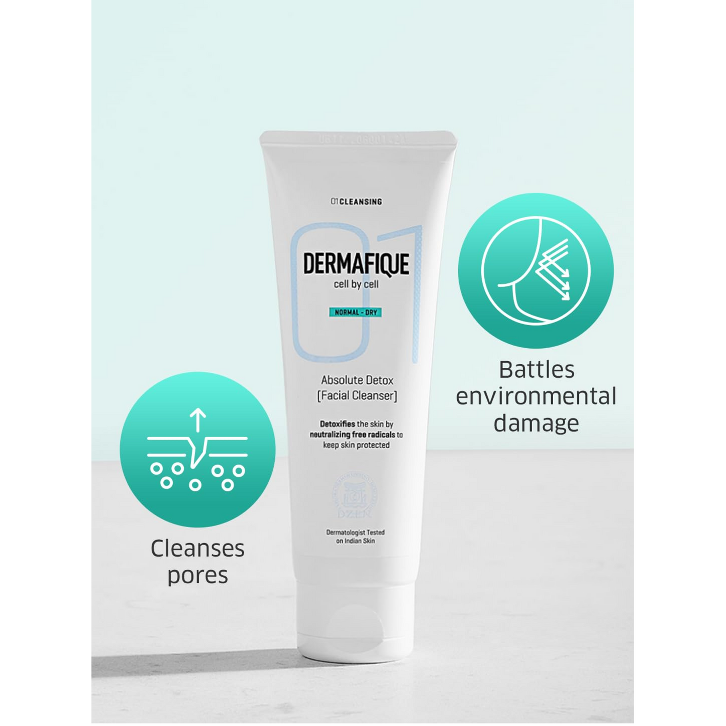 Dermafique Absolute Detox Facial Cleanser – 100ml, with Bio-Active Cellulose Beads, Face Wash Enriched with Vitamin E & Pomegranate Extracts | Soap, Paraben & Alcohol Free | Dermatologist Tested Face Cleanser
