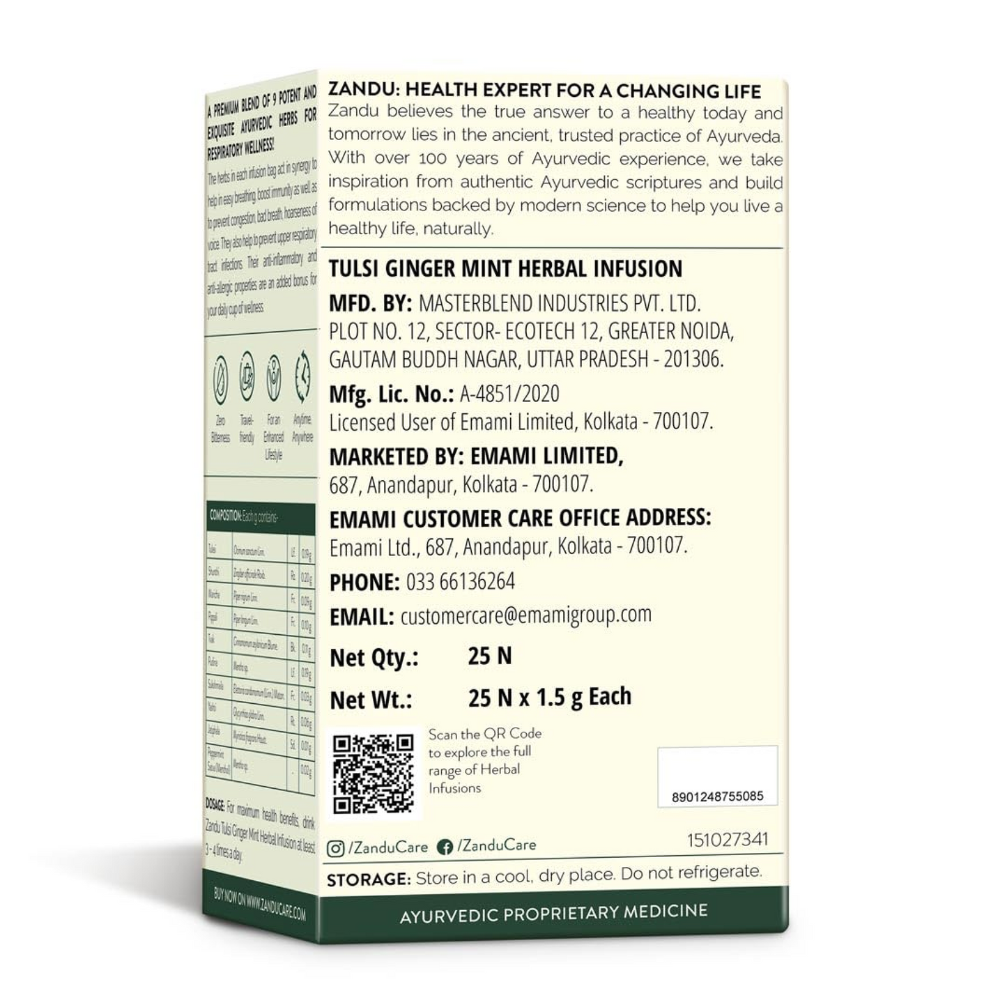 Zandu Tulsi Ginger Mint Herbal Infusion, a Herbal Tea Enriched with Ayurvedic Ingredients (25 Tea Bags)