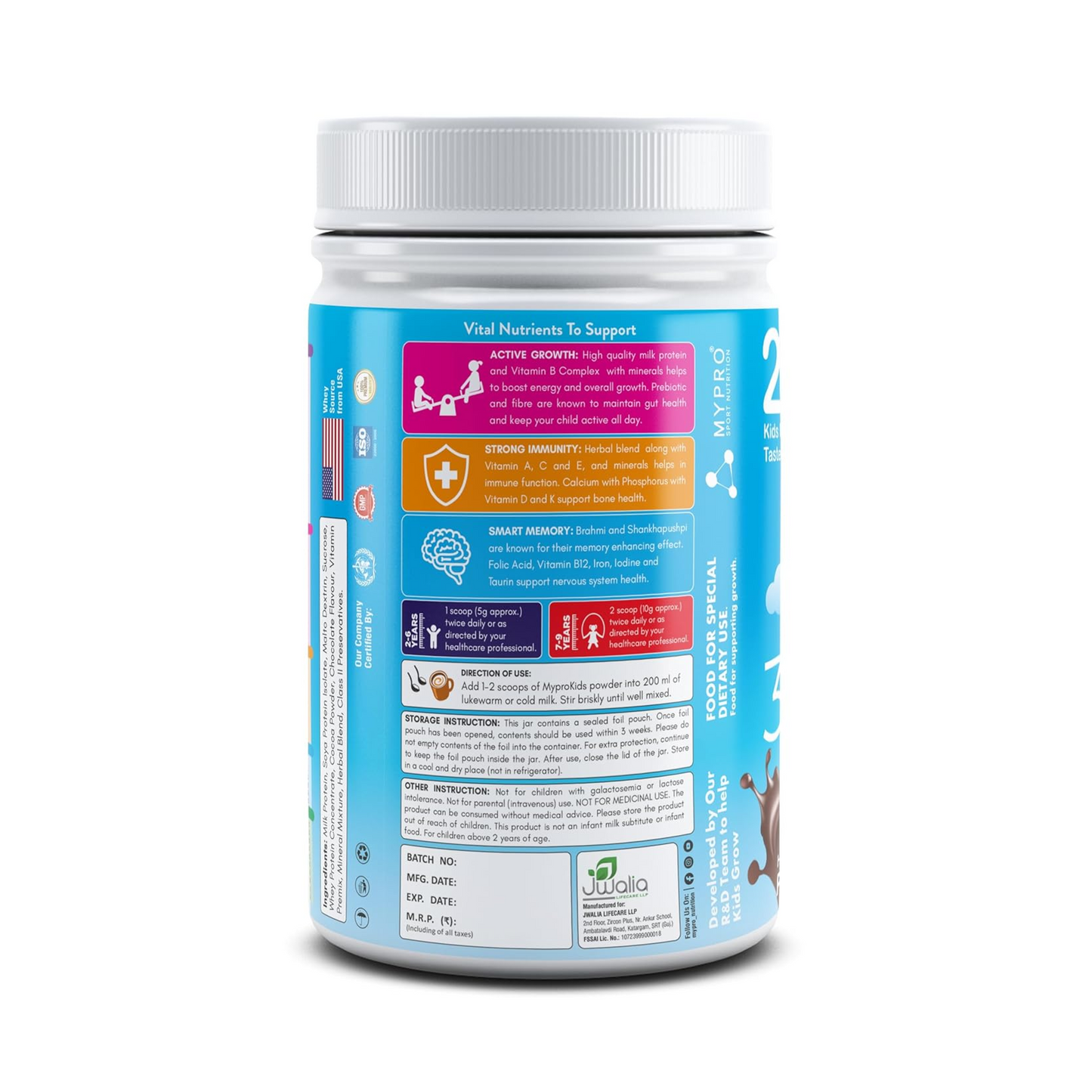 Mypro Sport Nutrition Protein Drink Powder Mypro Kids Grow And Gain (3 Benefits Active+ Strong+Smart For Kids) Drink Supplement Powder for Growing Children- 400 Gm