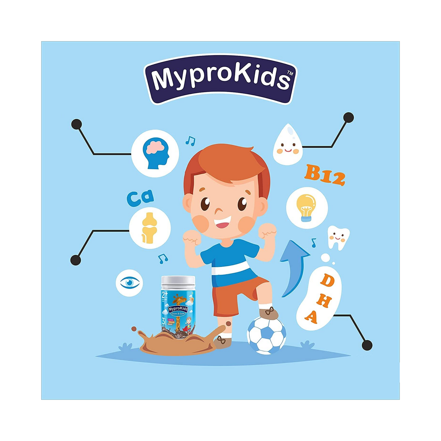 Mypro Sport Nutrition Protein Drink Powder Mypro Kids Grow And Gain (3 Benefits Active+ Strong+Smart For Kids) Drink Supplement Powder for Growing Children- 400 Gm