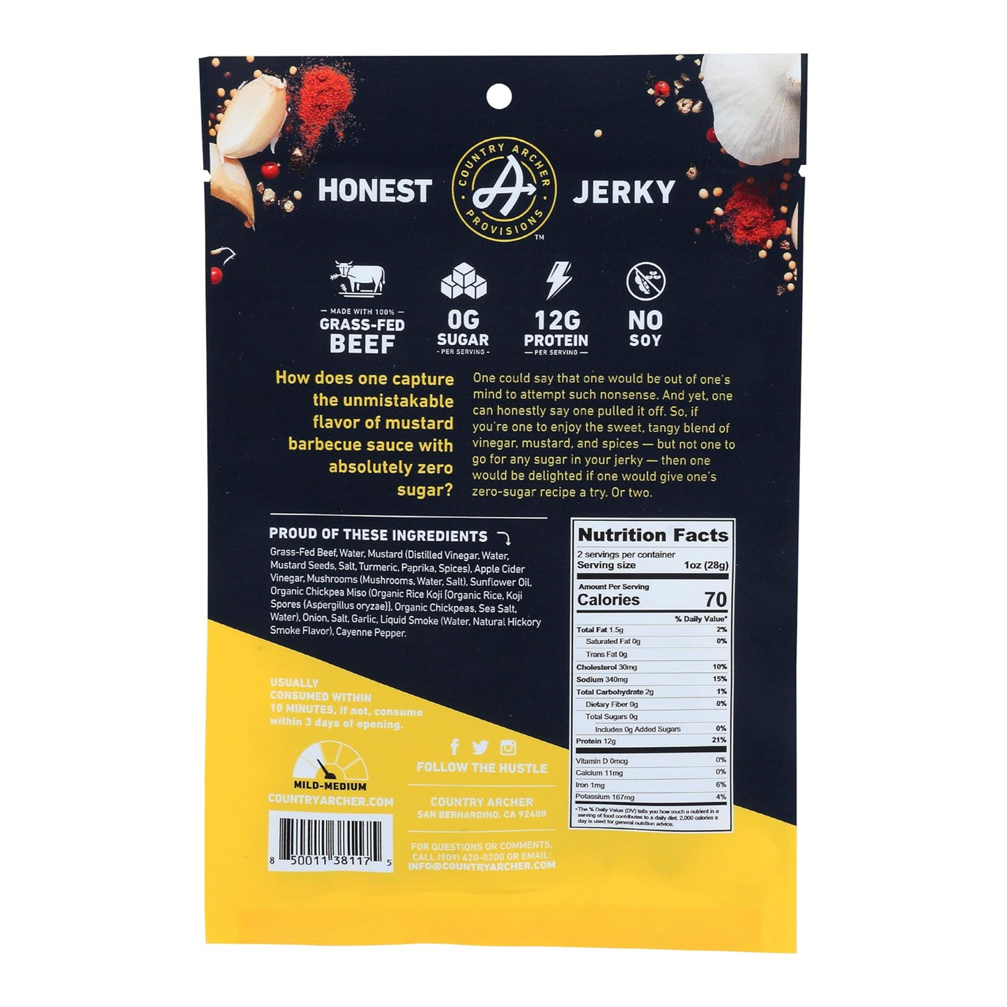 Country Archer Grass Fed Beef Jerky, 2 OZ
