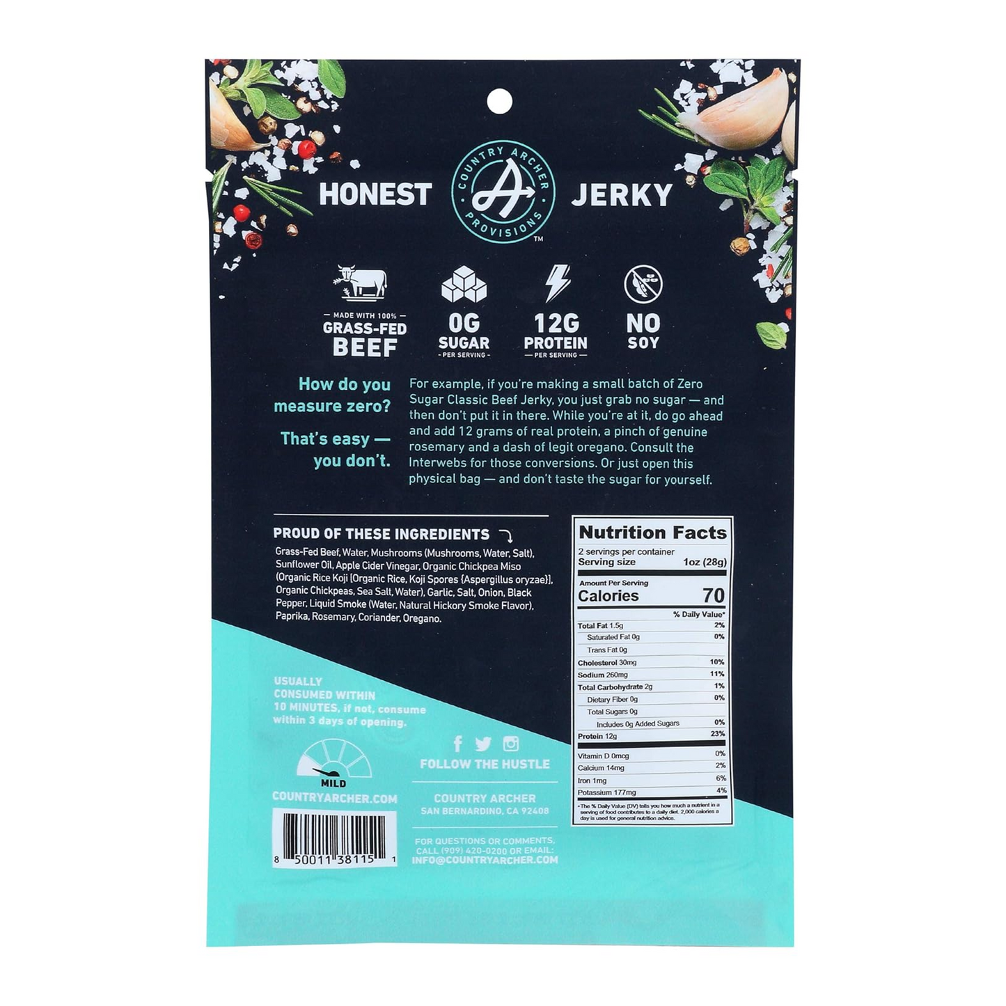 Country Archer Grass Fed Beef Jerky, 2 OZ