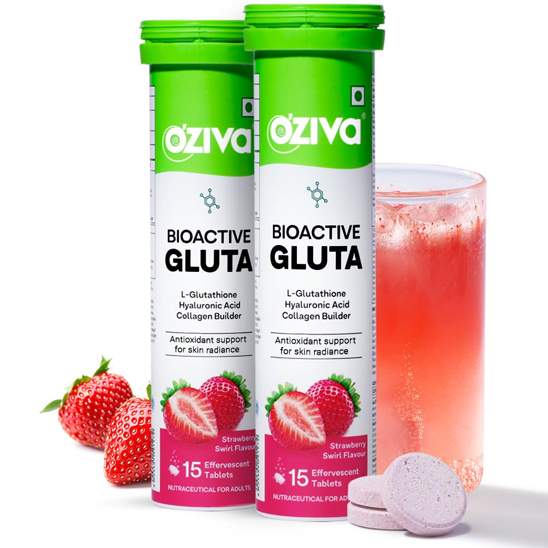 OZiva Bioactive Glutathione Tablets for Radiant Skin - 30 Effervescent Tablets (Pack of 2) | L-Glutathione, Lycopene, Vitamin C for Skin Glow & Anti-Pigmentation