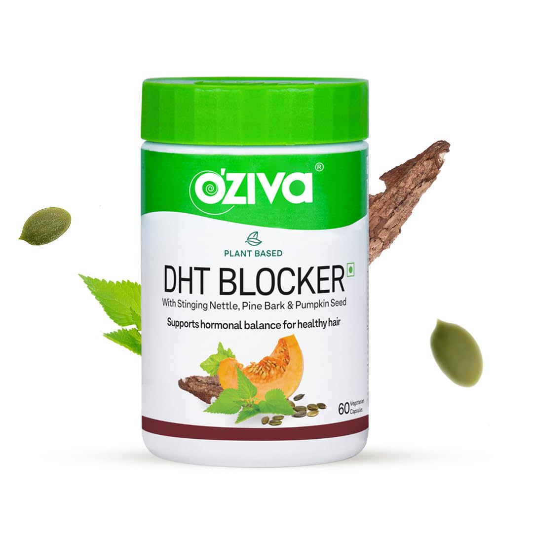 OZiva Plant Based DHT Blocker for Hair Fall Control & Hair Follicle Stimulation|100% Natural DHT Blocker Tablet with Stinging Nettle & Pine Bark|Certified Clean & Vegan|60 Capsules,Pack of 1,100 grams