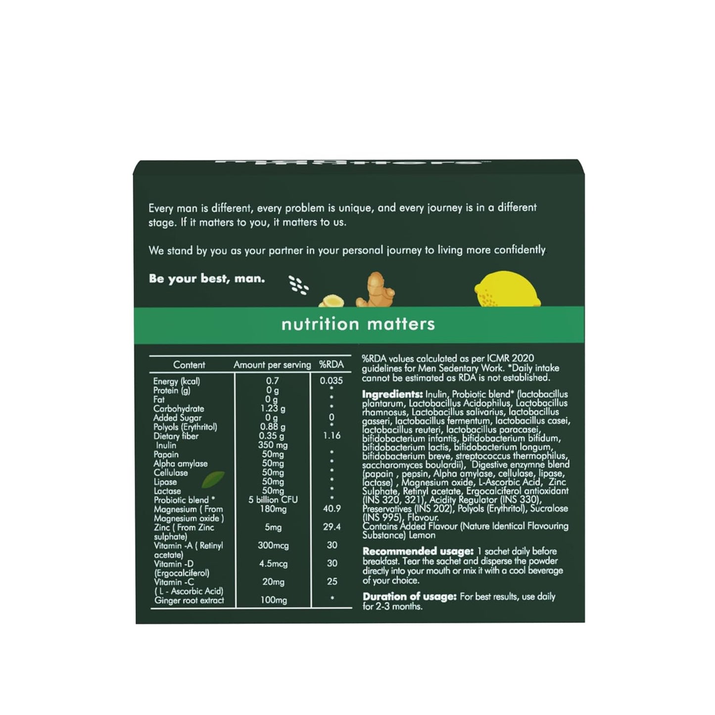 Man Matters NoBloat Gut health Blend for Gut Health, Better Digestion & Immunity | Relieves Bloating & Improves Metabolism | 5 Billion CFU | 15 Sachets