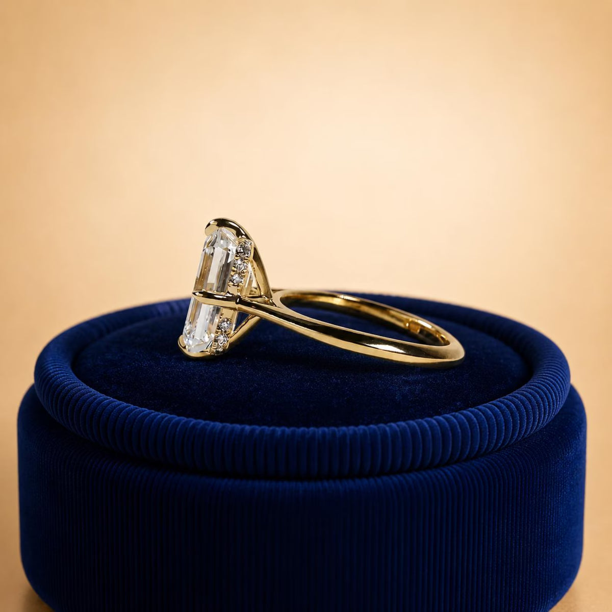 Hidden Halo 2.80 CT Emerald Cut Moissanite Engagement Ring, 14K Yellow Gold Ring, Solitaire Wedding Ring, Promise Ring, Anniversary Gifts.
