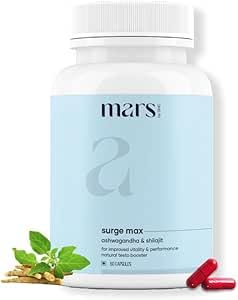 Mars Natural Surgemax Caps : Powered with Shilajit and Safed Musli | Natural Energy Booster | Strength,Stamina,Immunity, 60 Capsule