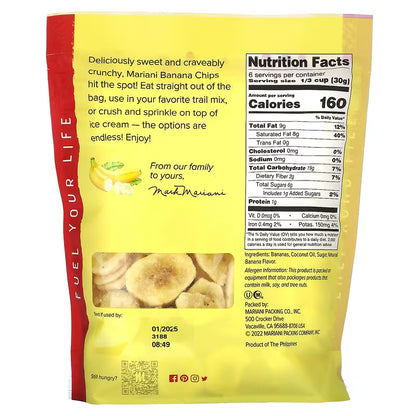 Mariani Banana Chips | Dried Fruit | Healthy Snacks for Kids & Adults | Vegan Snacks | Gluten Free Snacks | 6 Ounces