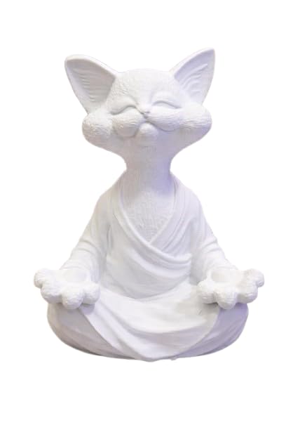 Meditation Cat Statue White | 3D Printed Yoga Cat Figurine | Sitting Cat Sculpture with Serene Expression | Aesthetic Home Décor Showpiece & Gift Item
