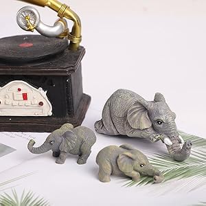 Mariner's Creation Premium Set of 3 Realistic Elephant Sitter Hand-Painted Figurines, Mother and Two Babies Hanging Off The Edge of A Shelf Or Table Decorative Items.Showpiece for Living Room.