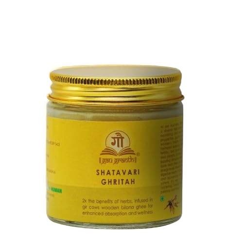cow ved GauGranth Shatavari A2 Gir Cow Ghee – 100ml (Pack of 1) | Traditional Wooden Bilona Desi Ghee | Infused with Shatavari for Women's Wellness, Hormonal Balance, Reproductive & Digestive Health | Grassfed, 100% Pure & Natural | Glass Jar Packaging