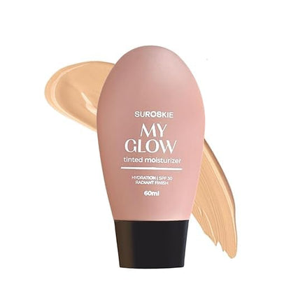 Suroskie My Glow All-In-One Tinted Sunscreen SPF 30 Moisturizer 60 ml | Natural Glowy Finish | Intense Hydration & UVA/UVB Protection | Sweat resistant | Niacinamide Cream For Men & Women