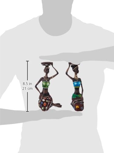 Handcrafted Home Decor Art Piece | Sitting African Tribal Women with Candle Holder | Set of 2 (Multicolor)
