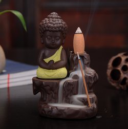 eCraftIndia Buddha Smoke Backflow Incense Holder (7 cm x 7 cm x 12 cm, Yellow)