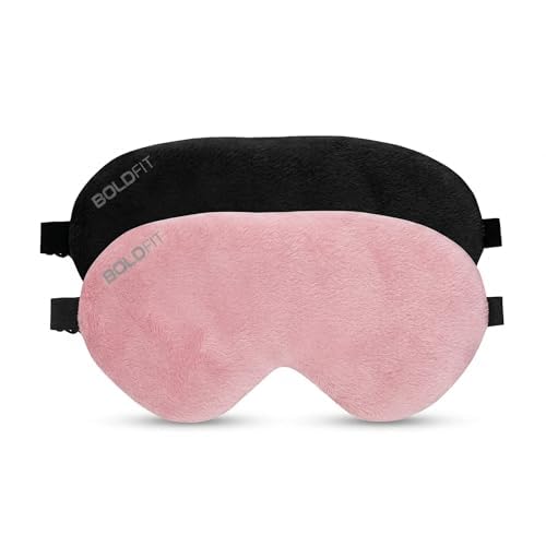 Boldfit Eye Mask for Sleeping with Adjustable Strap Super Soft Sleep Masks Blind Fold for Comfortable Travelling Sleep Mask Pad for Girls Eye Masks Blind Folds for Sleeping - Black Pink (Pack of 2)