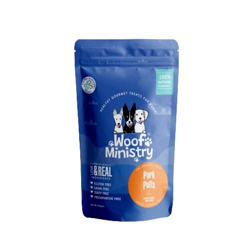 Woof Ministry Pork Puffs for Dogs, Minimal Ingredient Dehydrated Dog Treats (Non Veg Treats -100 Grams)