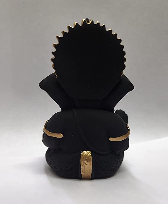 Gold Art India Terracotta Black Ganesh Idol for Car Dashboard Small Ganesha Murti Ganpati Idol for Home Decor Puja Lord Ganesh Statue Gift for Office Desk Puja Room Figurine 3.5 X 2 Inches, Idol