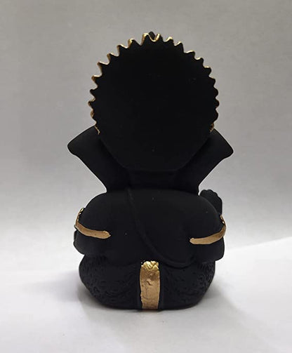 Gold Art India Terracotta Black Ganesh Idol for Car Dashboard Small Ganesha Murti Ganpati Idol for Home Decor Puja Lord Ganesh Statue Gift for Office Desk Puja Room Figurine 3.5 X 2 Inches, Idol