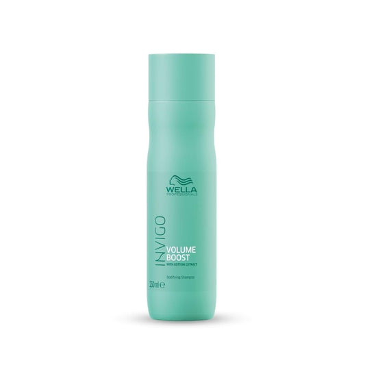Wella shampoo bottle with 'Volume Boost' text on a white background