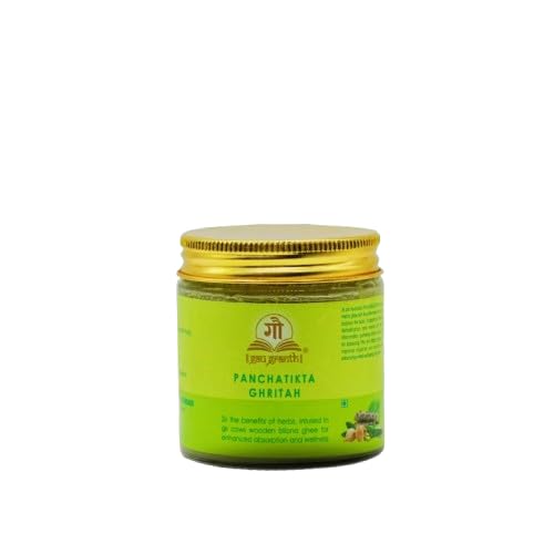 Cow Ved GauGranth PanchaTikta A2 Gir Cow Ghee 100ml | Ayurvedic Herbal Ghee with Neem, Patola, Vasa, Kantakari & Guduchi | Traditional Wooden Bilona Method | Pure A2 Desi Ghee in Glass Jar