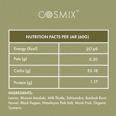 Cosmix Love Your Liver - Milk Thistle, Bhumi Amalaki & Turmeric Superfood Blend | Liver Detox Supplement | Support Liver & Kidney Health| No Preservatives, Plant Based | 60g-40 servings 40 days Pack