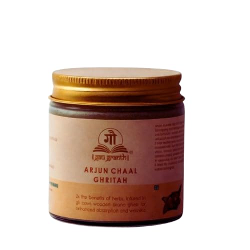 cow ved GauGranth Arjun Chal A2 Gir Cow Ghee – 100ml (Pack of 1) | Traditional Wooden Bilona Method | Ayurvedic Ghee with Arjun Bark for Blood Pressure Regulation & Heart Health | Grassfed Desi Cow Ghee | Glass Jar Packaging