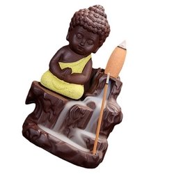 eCraftIndia Buddha Smoke Backflow Incense Holder (7 cm x 7 cm x 12 cm, Yellow)