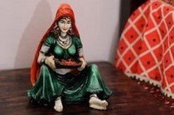 Rajasthani Lady Showpiece Polyresin Statue (12.5 cm x 11.25 cm x 15 cm, Green and Orange)