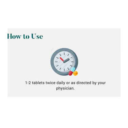 Instructional graphic on how to use medication with a clock and tablets.