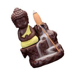eCraftIndia Buddha Smoke Backflow Incense Holder (7 cm x 7 cm x 12 cm, Yellow)